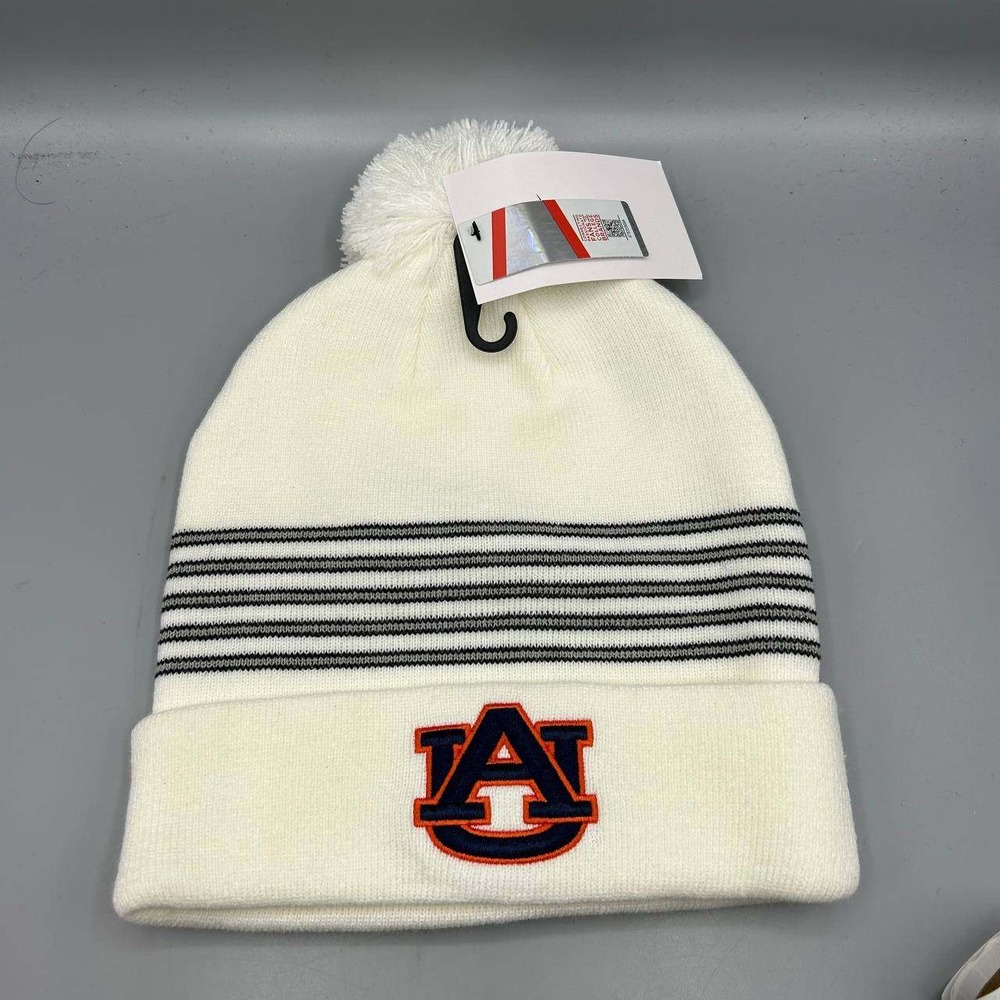 Nike Auburn Tigers NCAA Hat Men White Cuffed Beanie Pom Pom Cap New